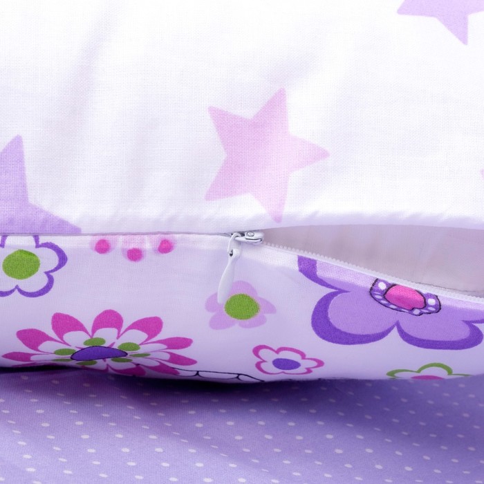 Комплект в кроватку (4 предмета), диз. бегемотики/горошек на фиолетовом, холлофайбер