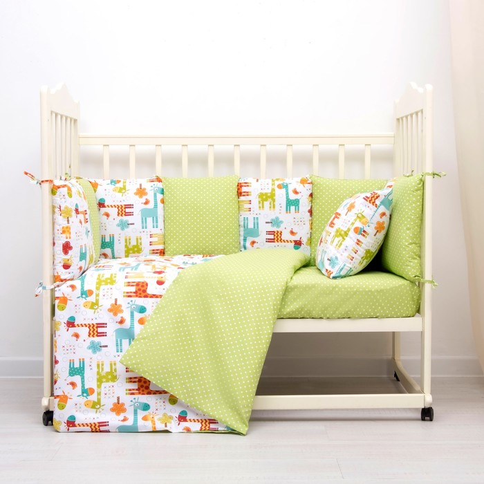 Комплект в кроватку (4 предмета), диз. жирафики/горошек на болотном