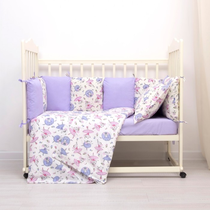 Комплект в кроватку (4 предмета), диз. мышки-балеринки/горошек на фиолетовом