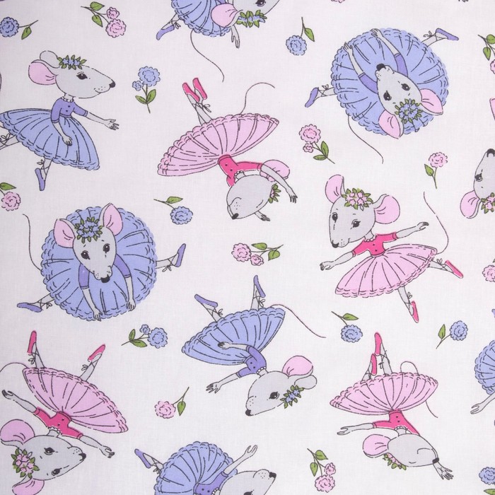 Комплект в кроватку (4 предмета), диз. мышки-балеринки/горошек на фиолетовом