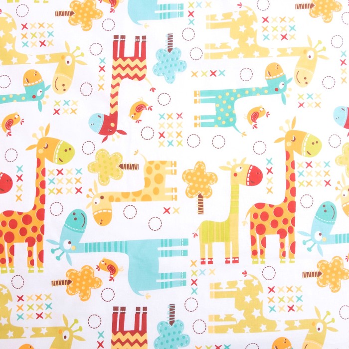 Комплект в кроватку (4 предмета), диз. жирафики с фейерверком звезд, синтепон