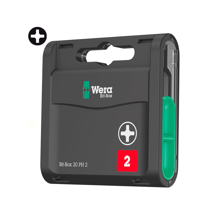 Набор бит WERA WE-057750, Bit-Box 20 H PH2, в пластиковом боксе, 25 мм, 1/4", 20 шт.