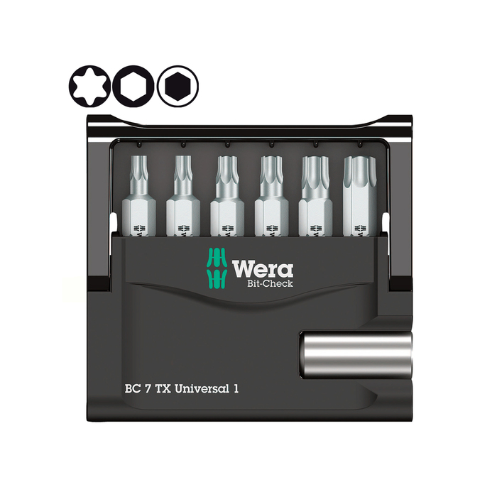 Набор бит WERA WE-056294, Bit-Check 7 TX Universal 1, держатель, 25 мм, 1/4", 6 насадок