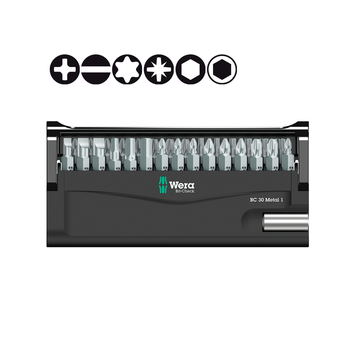 Набор бит WERA WE-057434, Bit-Check 30 Metal 1, битодержатель, 29 бит с закалкой