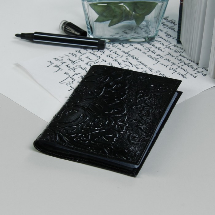 Обложка для автодокументов, пион, цвет чёрный