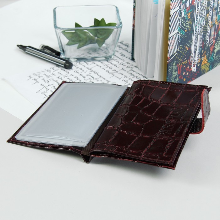 Обложка для автодокументов и паспорта, отдел для купюр, карманы для карт, скат, цвет бордовый