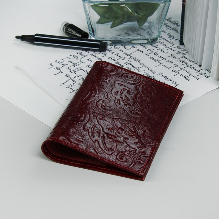 Обложка для паспорта, 5 карманов для карт, пион, цвет рубиновый