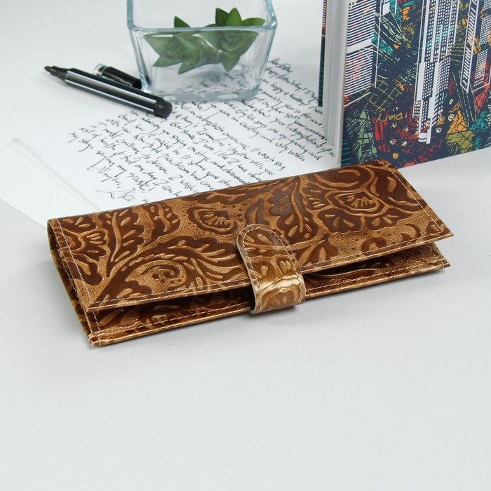 Кошелёк женский, отдел, для монет, для карт, пион золотой