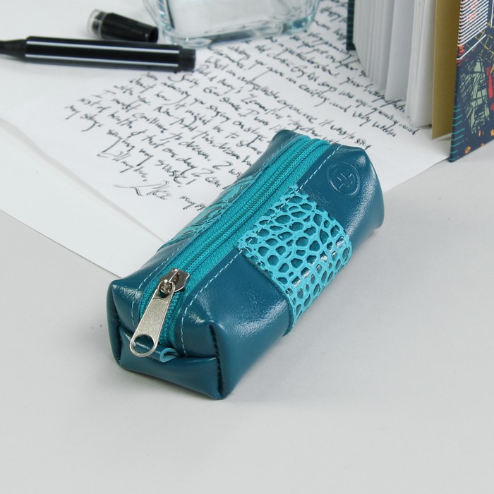 Ключница, отдел на молнии, кольцо, крокодил, цвет бирюзовый