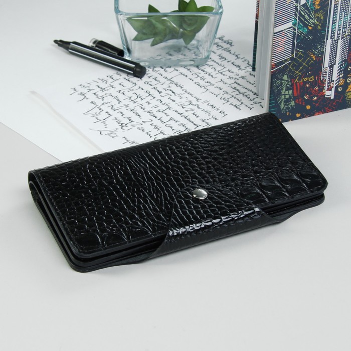 Кошелёк мужской, 2 отдела, для карт, для монет, кайман черный