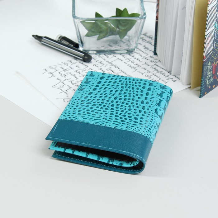Обложка для автодокументов и паспорта Textura, 10*1,5*13,5, 4 кармана для карт, цвет бирюза матовый/бирюза