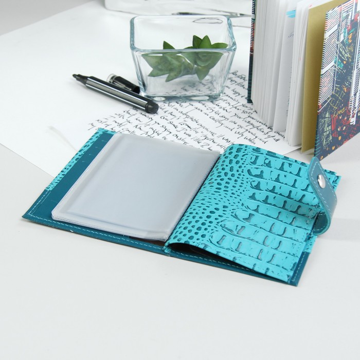 Обложка для автодокументов и паспорта Textura, 10*1,5*13,5, 4 кармана для карт, цвет бирюза матовый/бирюза