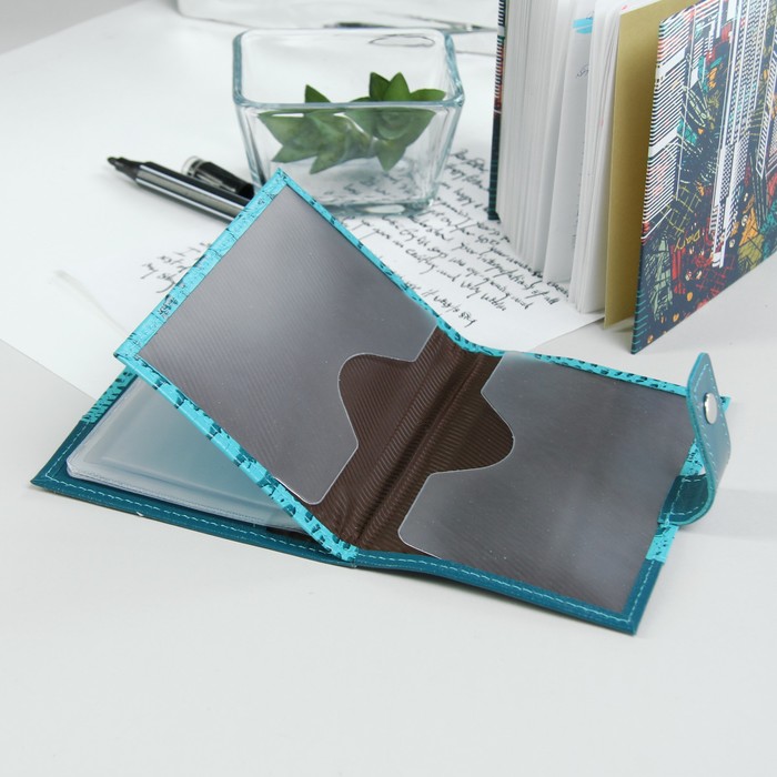 Обложка для автодокументов и паспорта Textura, 10*1,5*13,5, 4 кармана для карт, цвет бирюза матовый/бирюза