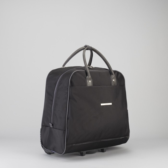 Сумка дорожная на колёсах, отдел на молнии, наружный карман, цвет чёрный/серый