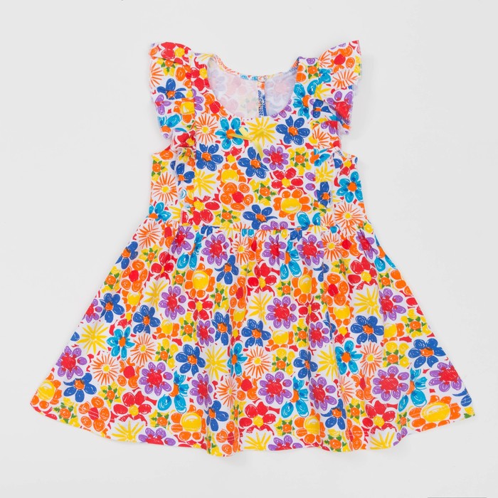 Платье для девочки, рост 80 см, цвет белый, принт цветы Л916_М