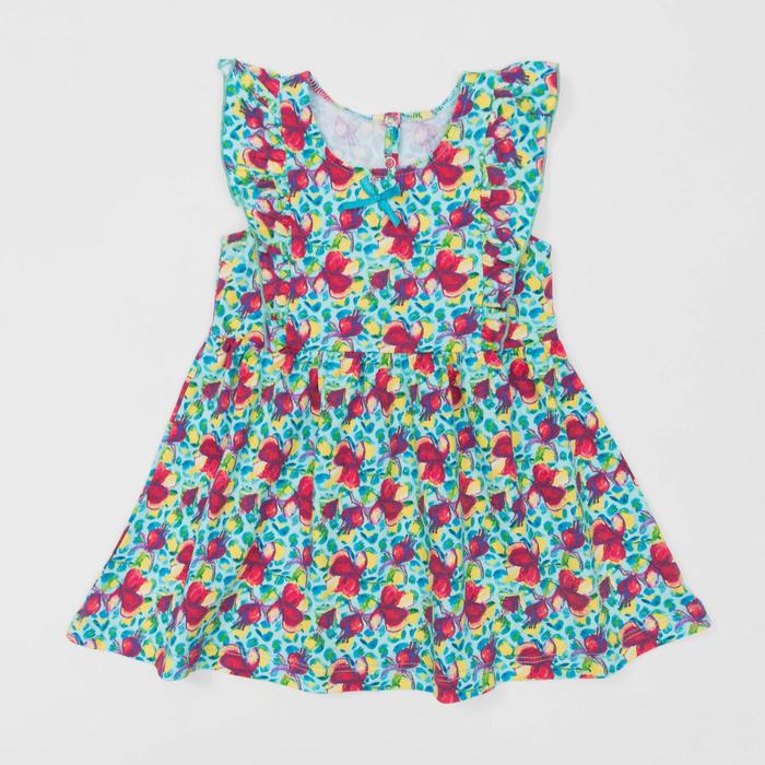 Платье для девочки, рост 86 см, цвет мятный, принт цветы Л916_М