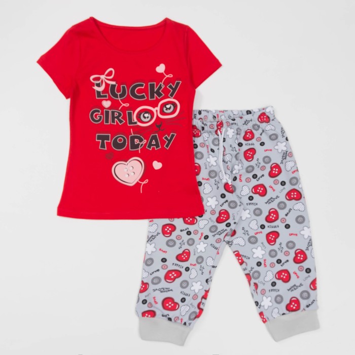 Комплект для девочки (футболка+бриджи), рост 134 см, цвет красный(набивка) Л940-3922