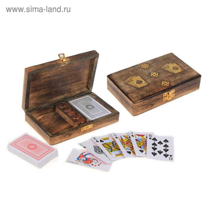 

Набор игр 2 в 1 (2 колоды карт и игральные кости) шкатулка дерево 18.5x11.5x4 см