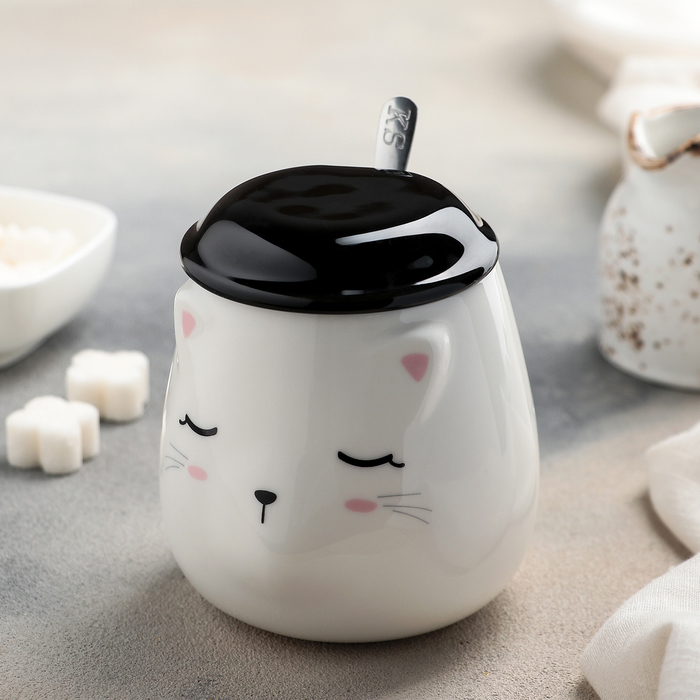 Кружка 480 мл "Милаш", с керамической крышкой и ложкой, рисунок МИКС