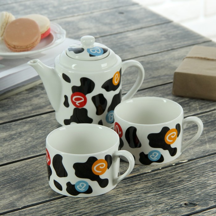 Набор чайный "Му-му", 3 предмета: чайник 250 мл, 2 чашки 150 мл