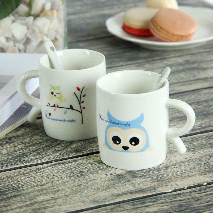 Набор кружек "Совята", 4 предмета: 2 кружки 150 мл, 2 ложки