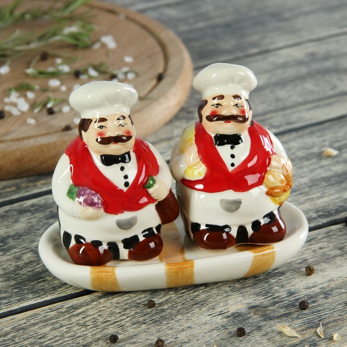 Набор для специй "Кондитер", 2 шт 50 мл: солонка, перечница, на керамической подставке, цвета МИКС