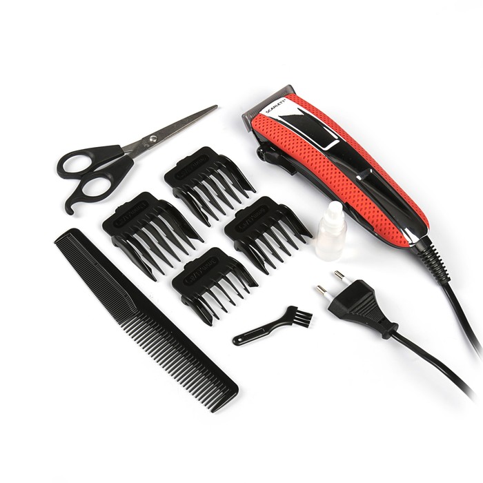 Машинка для стрижки Scarlett SC-HC63C15, 6 Вт, сеть, 4 насадки, красная