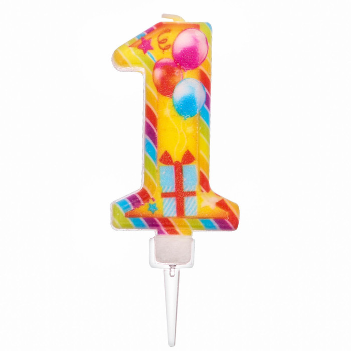 Свеча в торт цифра 1 "С Днем Рождения" , шары ", 6.9 х 14 см
