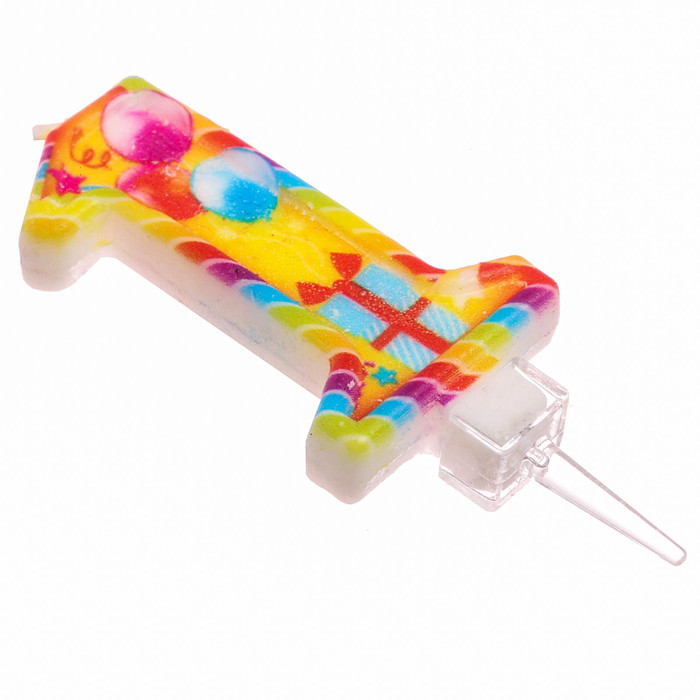 Свеча в торт цифра 1 "С Днем Рождения" , шары ", 6.9 х 14 см