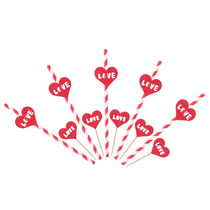 Набор для праздника LOVE, 5 трубочек, 5 шпажек, цвет красный