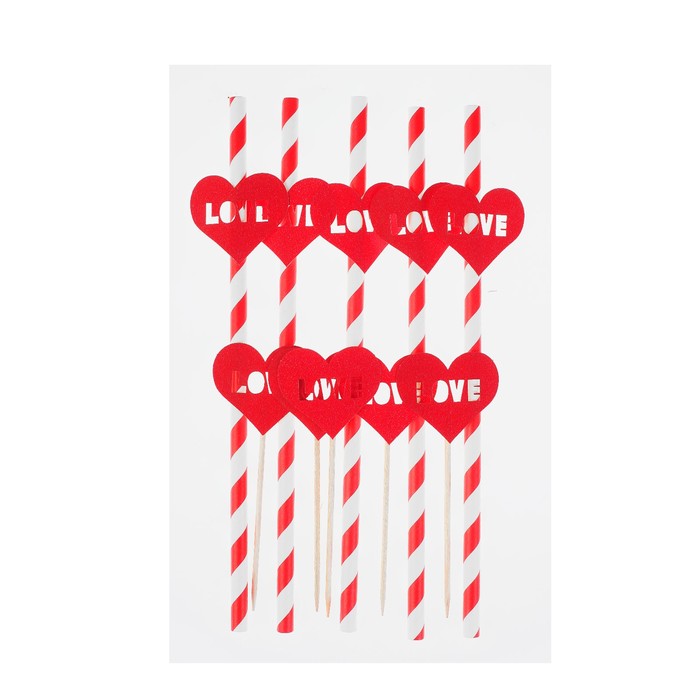 Набор для праздника LOVE, 5 трубочек, 5 шпажек, цвет красный