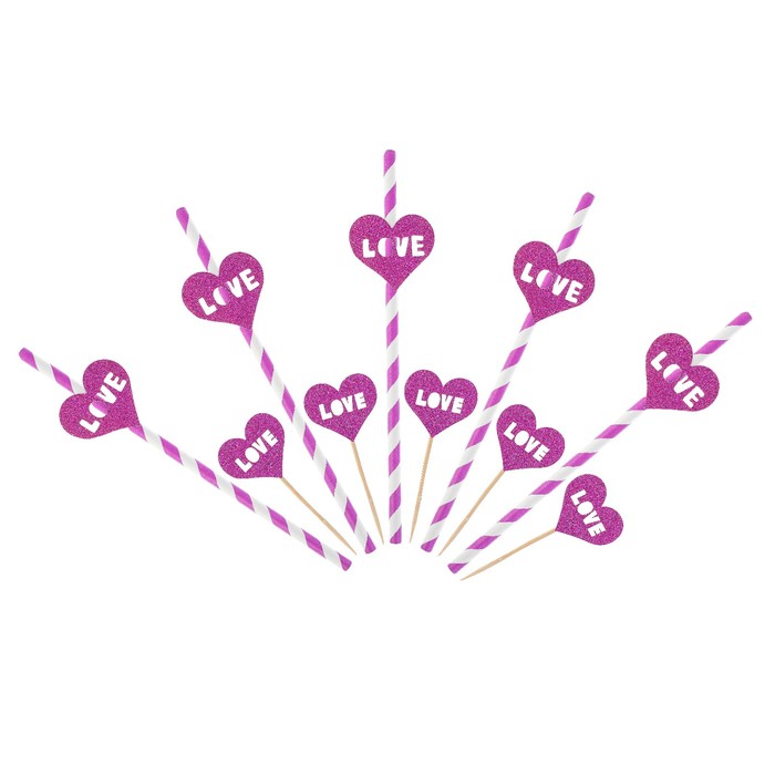Набор для праздника LOVE, 5 трубочек, 5 шпажек, цвет фиолетовый