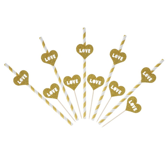 Набор для праздника LOVE, 5 трубочек, 5 шпажек, цвет золотой