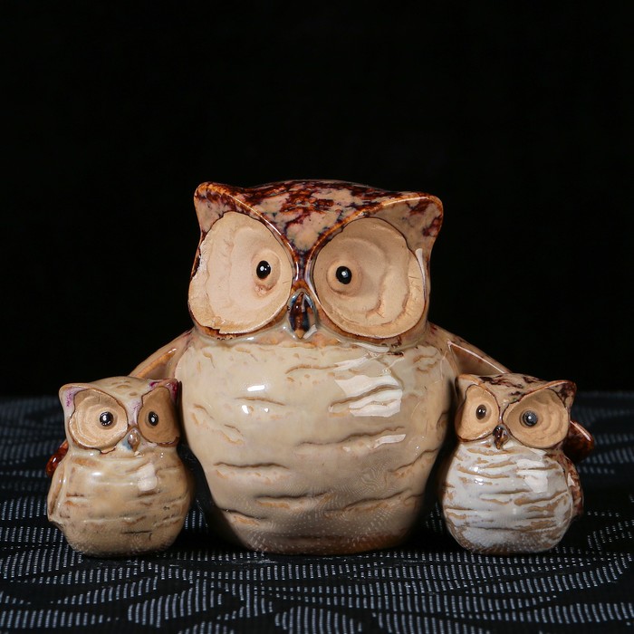 Сувенир керамика "Сова с совятами" набор 3 шт 10,3х15,5х8 см