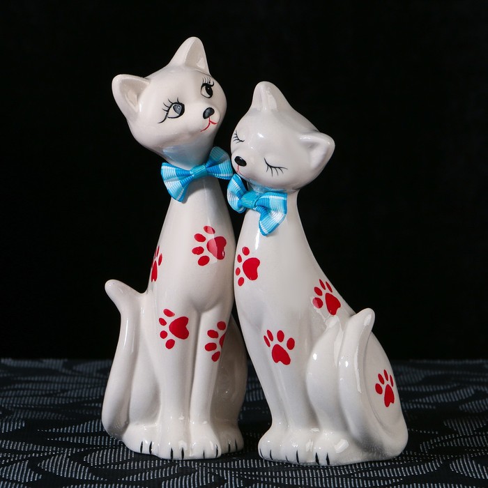 Сувенир керамика "Две кошки со следами" набор 2 шт h=20,5 см и 18,5 см