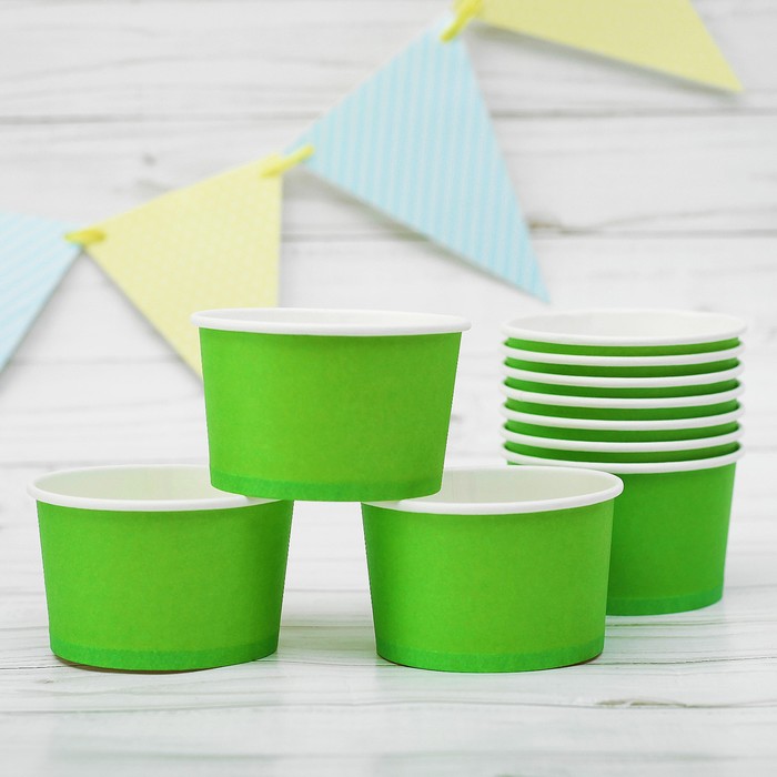 Креманка для десерта бумажная, набор 10 шт., 200 мл, цвет зелёный
