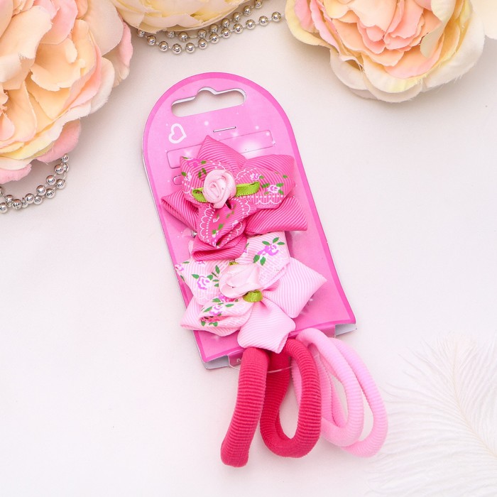 Набор для волос "Карапулька" (2 зажима, 4 резинки) розочка