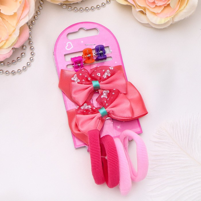 Набор для волос "Карапулька" (2 зажима,4 резинки,3 краба) бантики цветы