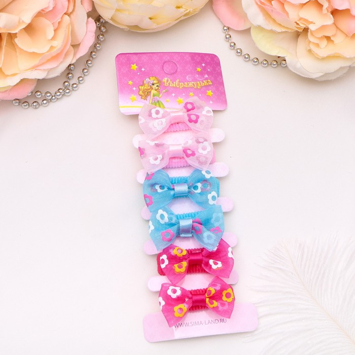 Резинка для волос "Выбражулька" (набор 6 шт) бантик нежные цветы
