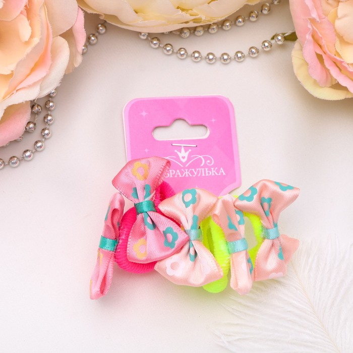 Резинка для волос "Бантик" (набор 5 шт) цветы, микс