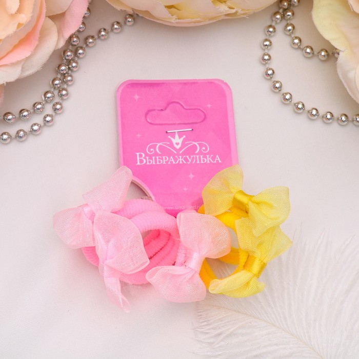 Резинка для волос "Бантик" (набор 5 шт) фатин, микс