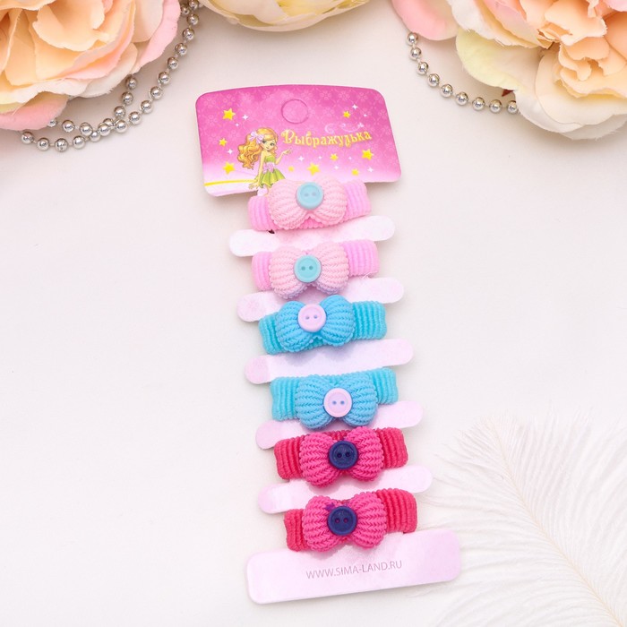 Резинка для волос "Милашка" (набор 6 шт) бантик с пуговкой