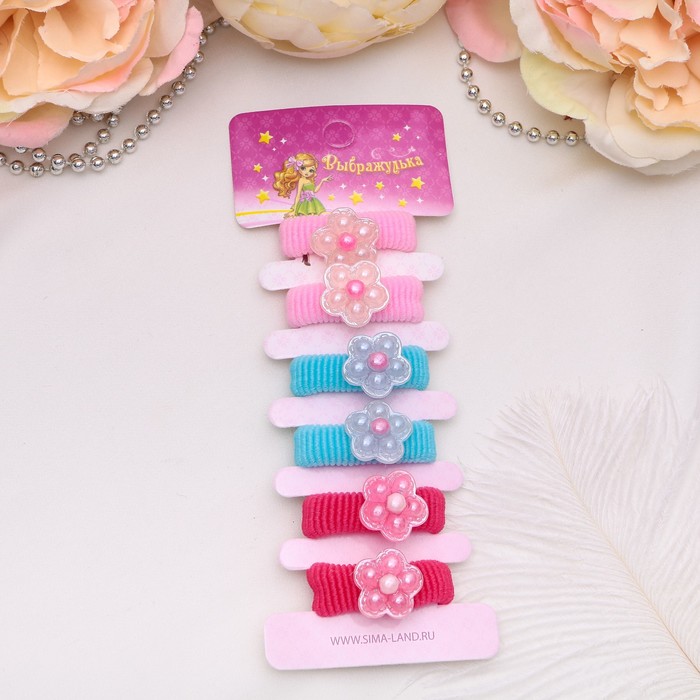 Резинка для волос "Неженый блеск" (набор 6 шт) цветочки