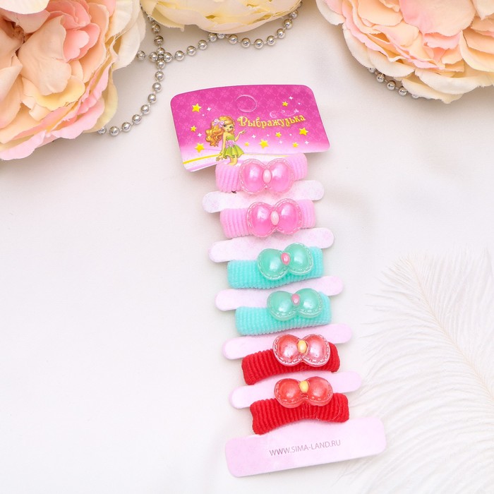 Резинка для волос "Нежный блеск" (набор 6 шт) бантики