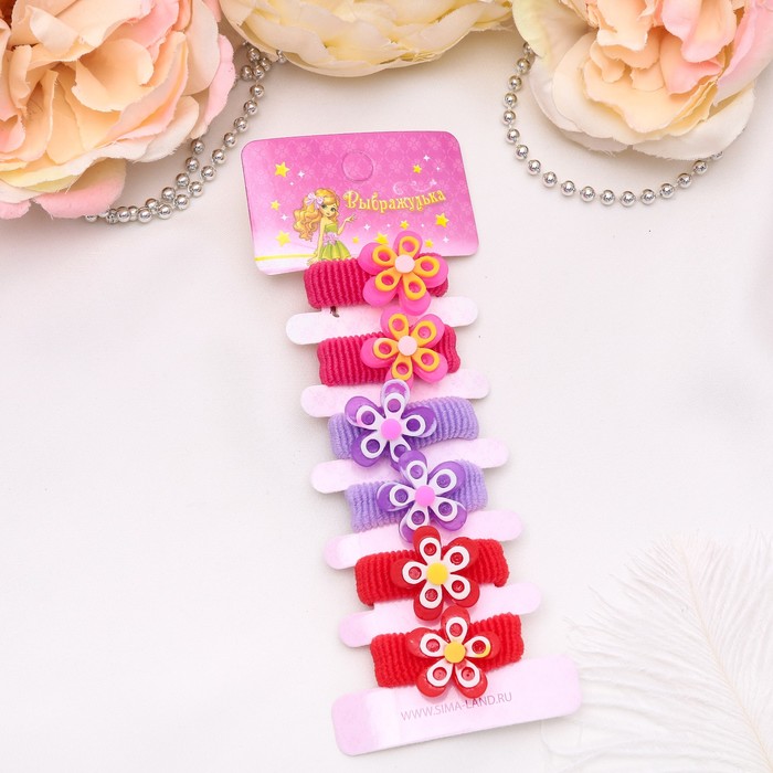 Резинка для волос "Забава" (набор 6 шт) цветочки