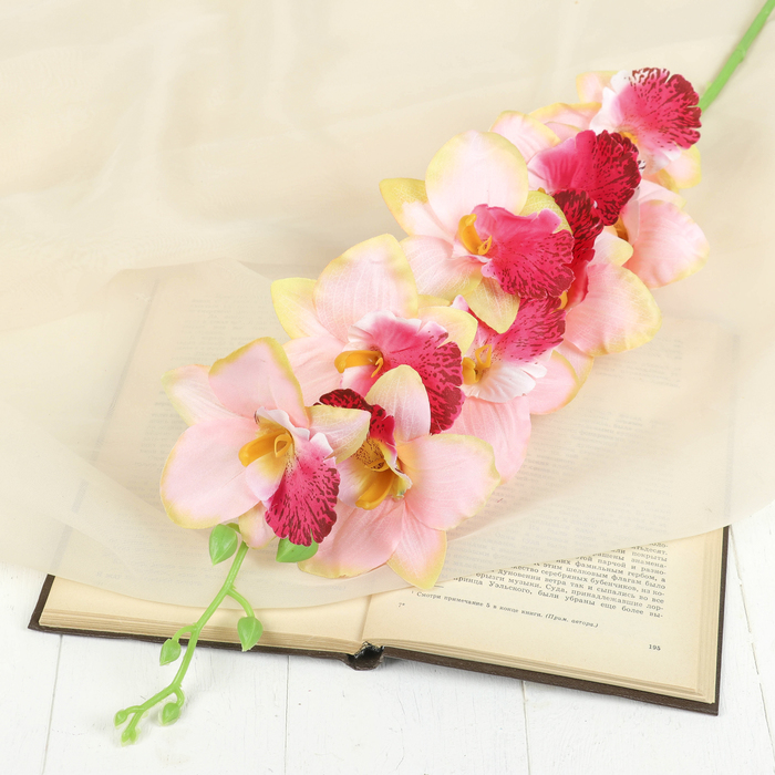 Цветы искусственные "Орхидея пышная" 9*87 см розово-жёлтая