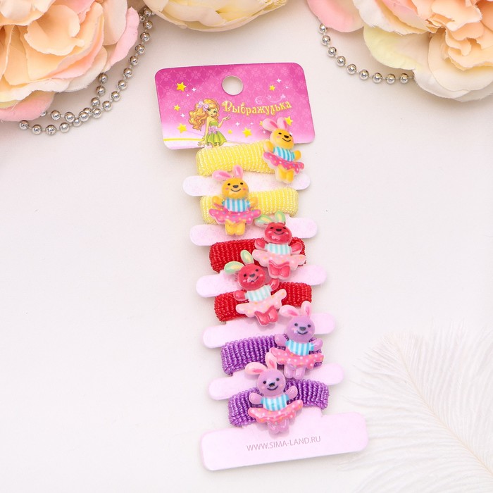 Резинка для волос "Весёлый глянец" (набор 6 шт) зайчики в юбочках