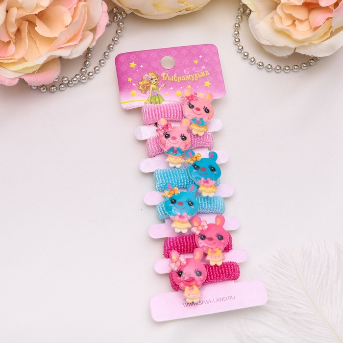 Резинка для волос "Весёлый глянец" (набор 6 шт) зайчики бантики