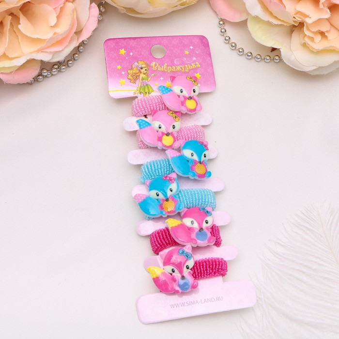 Резинка для волос "Весёлый глянец" (набор 6 шт) лисички с цветами