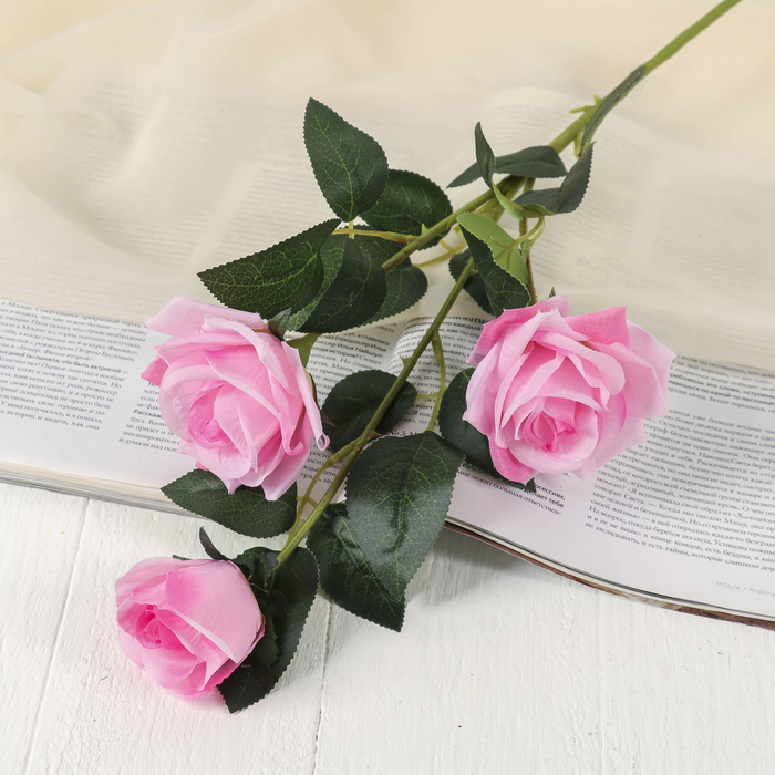 Цветы искусственные "Роза Фиона" три бутона 8*70 см розовая